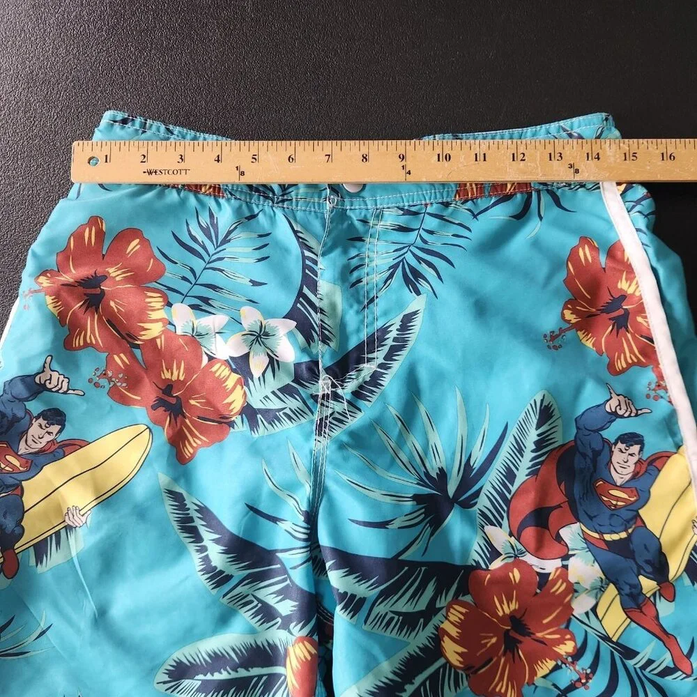 DC Superman Board Shorts Hawaiian Tropical Print Swim Trunks Mens‎ Small